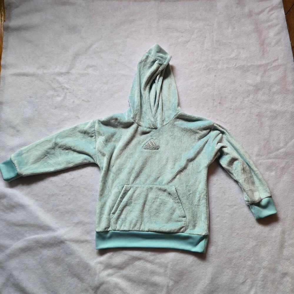 Adidas Girl's Sonic Velour Hoodie, Turquoise, Size Small 7/8, Kangaroo Pocket